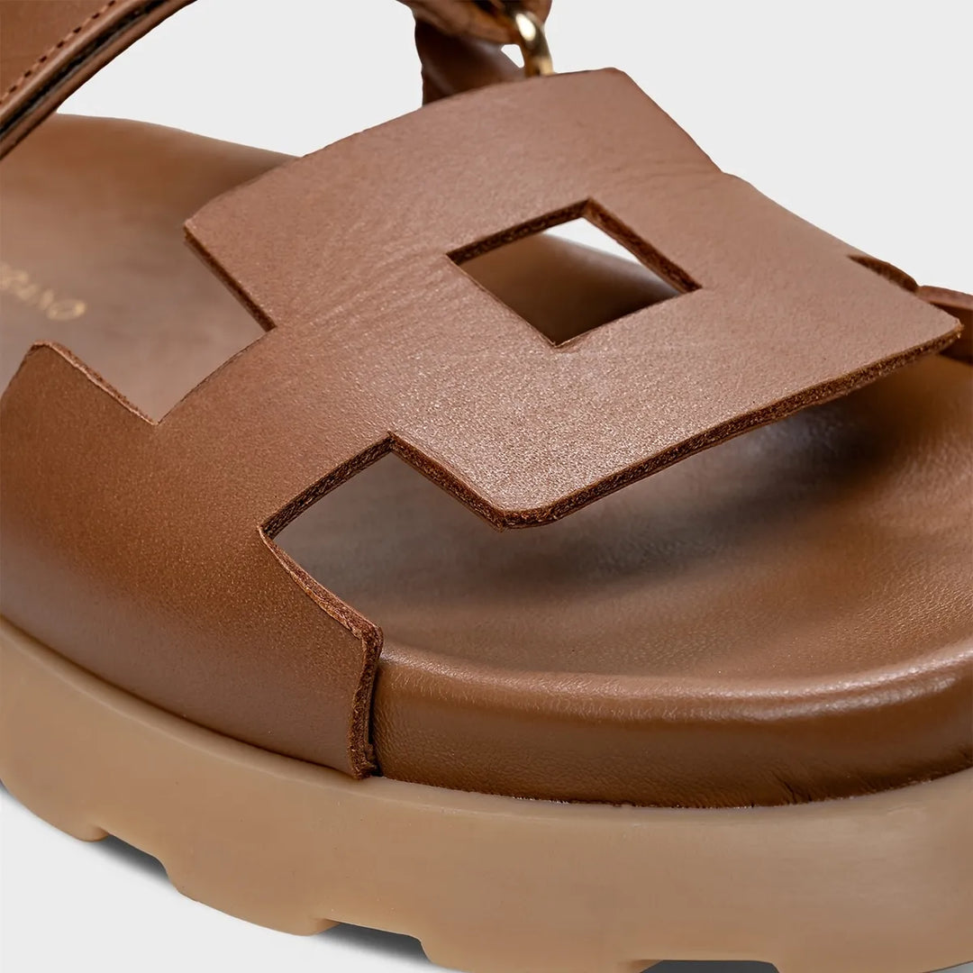 Flat Leather Square Sandal
