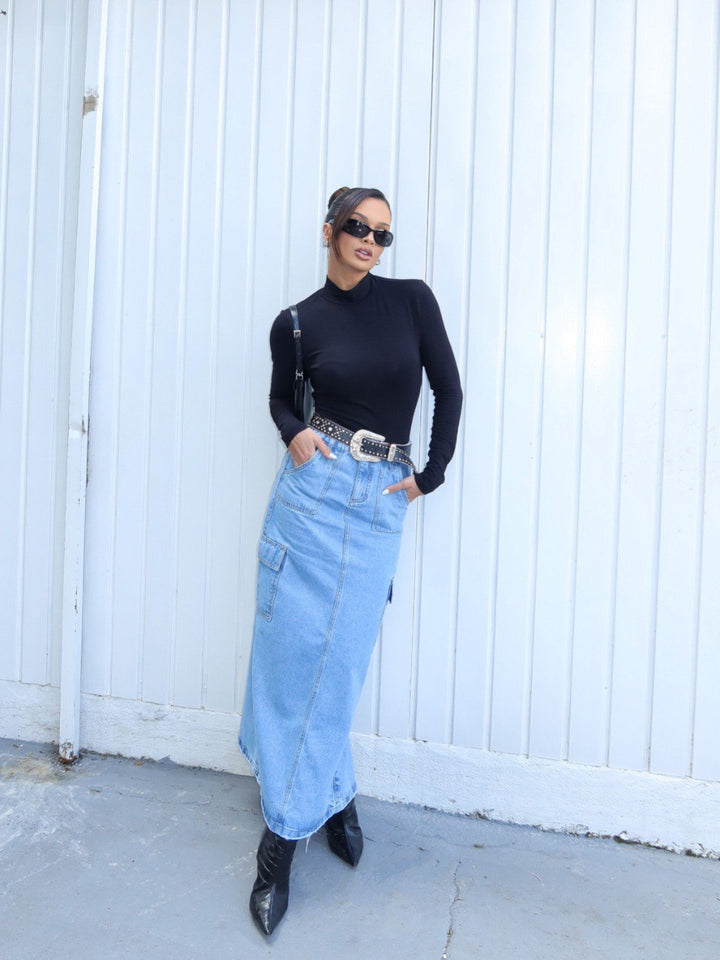 Long Cargo Jeans Skirt