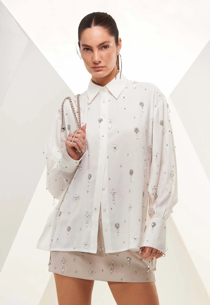 Embroidered Tailored Shirt with Chaos Brooch