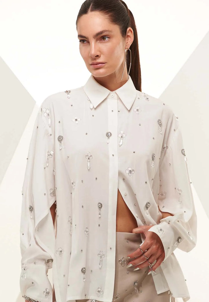 Embroidered Tailored Shirt with Chaos Brooch