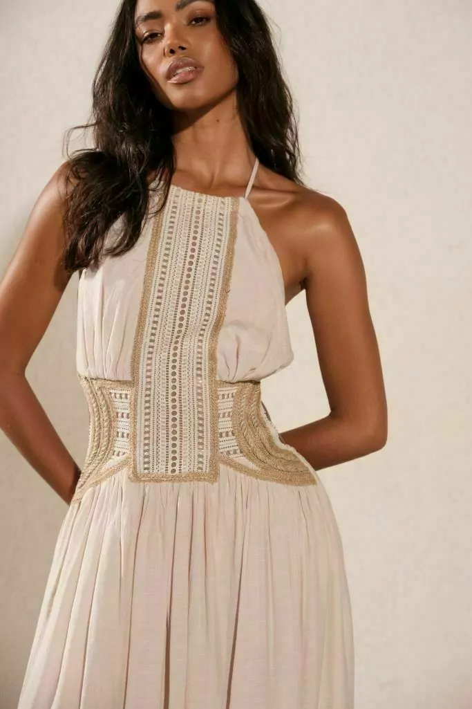 Long Fluid Embroidered Dress