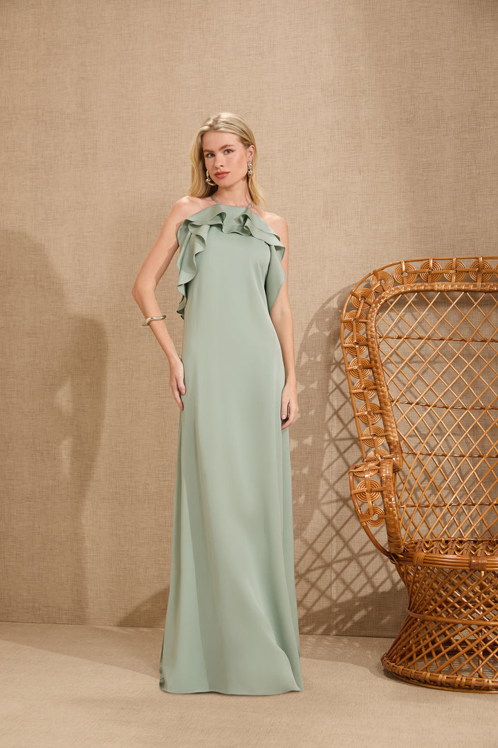 Long Dress with Ruffled Neckline