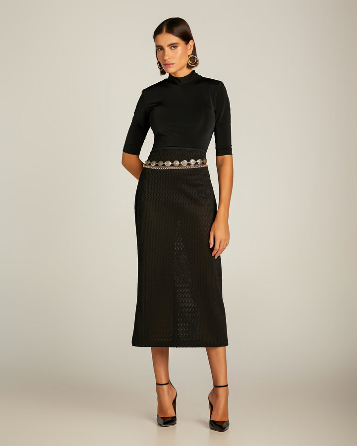 Anne Fernandes Bodysuit+Midi Skirt Set