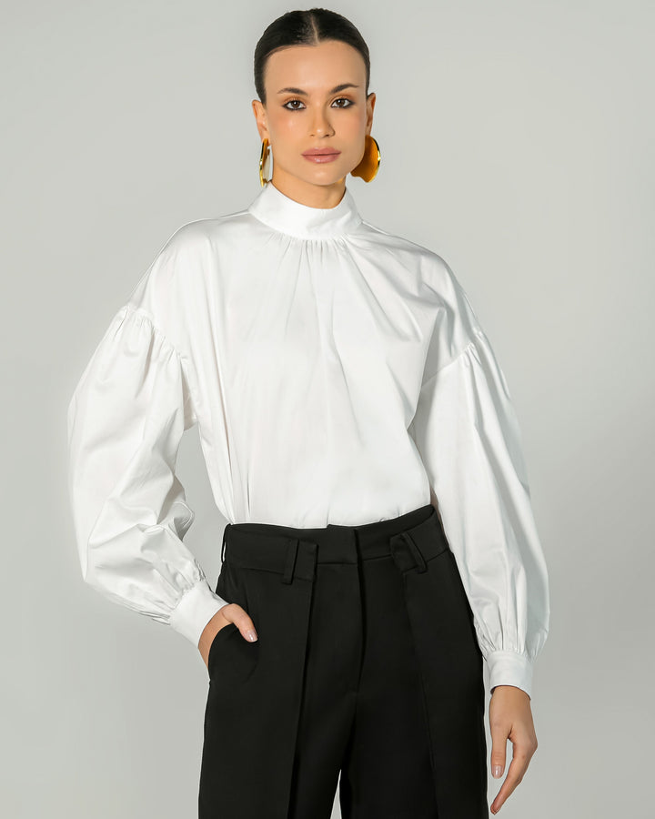 Puff Sleeve Tricoline Shirt