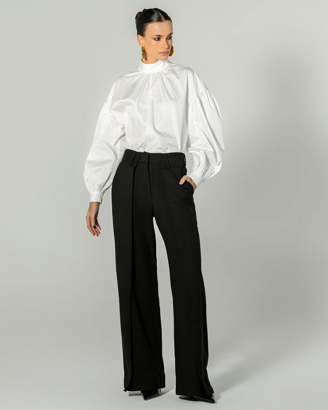 Puff Sleeve Tricoline Shirt