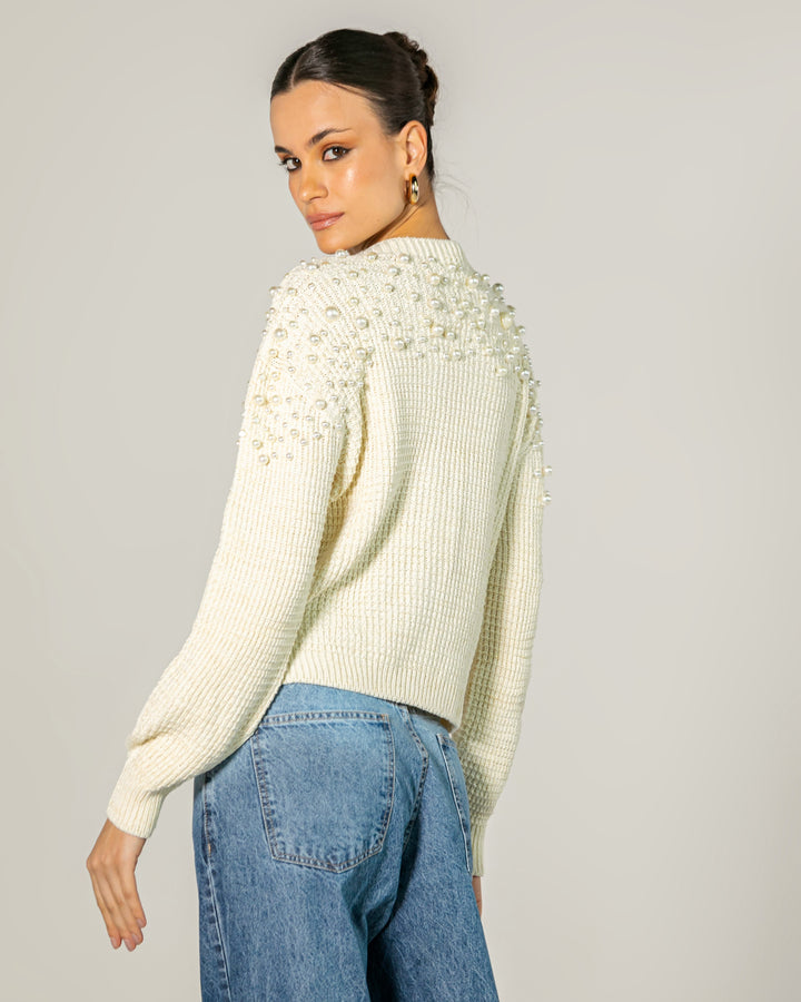Blusa Tricot Bordado Pérola