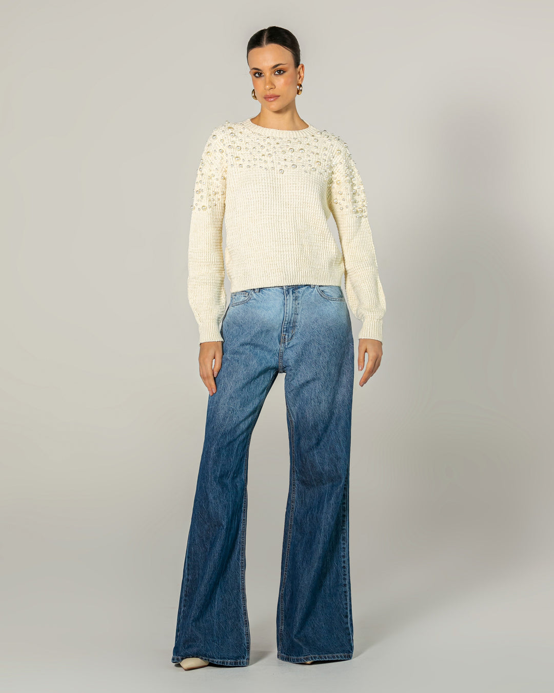 Blusa Tricot Bordado Pérola