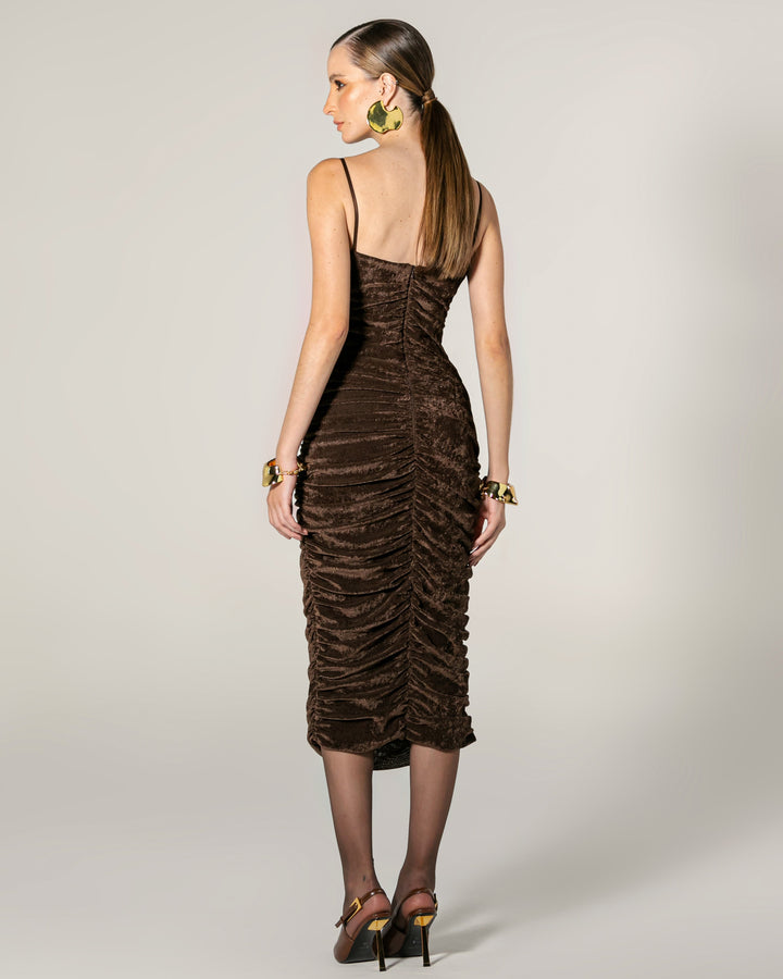 Draped Velvet Tulle Midi Dress
