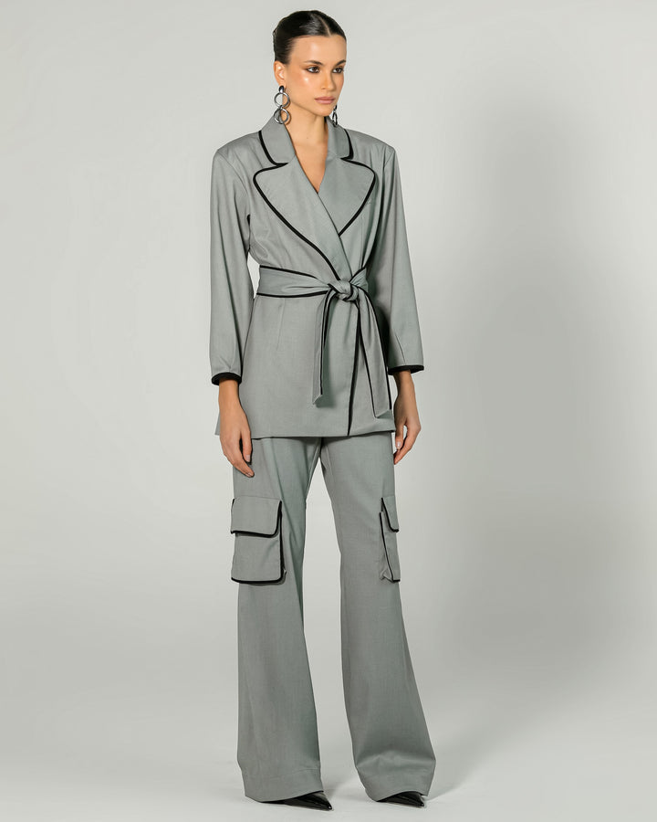 Tie-up Blazer + Cargo Pants Set