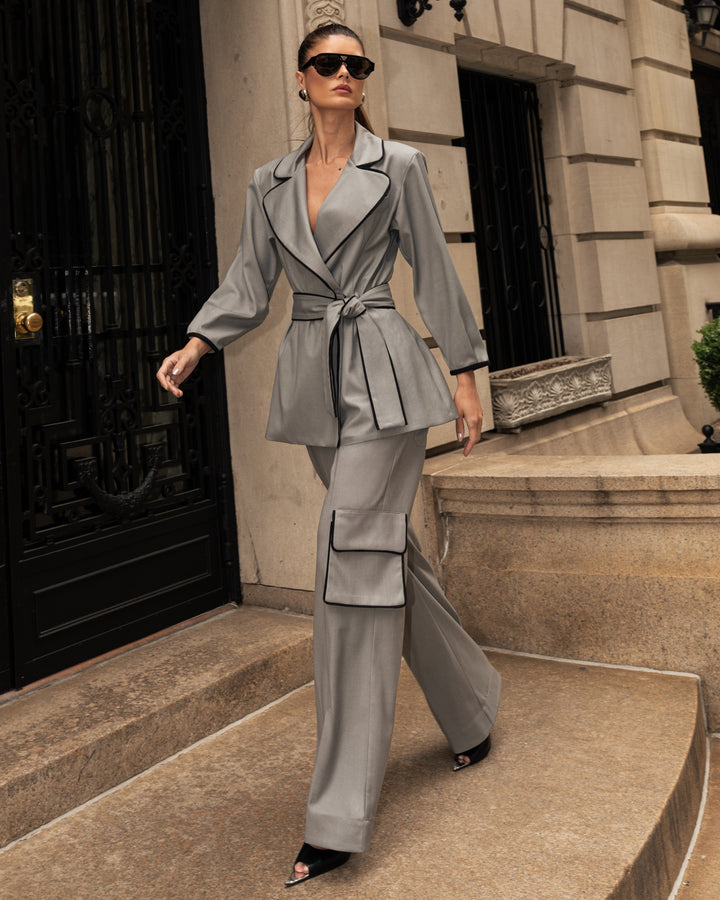 Tie-up Blazer + Cargo Pants Set