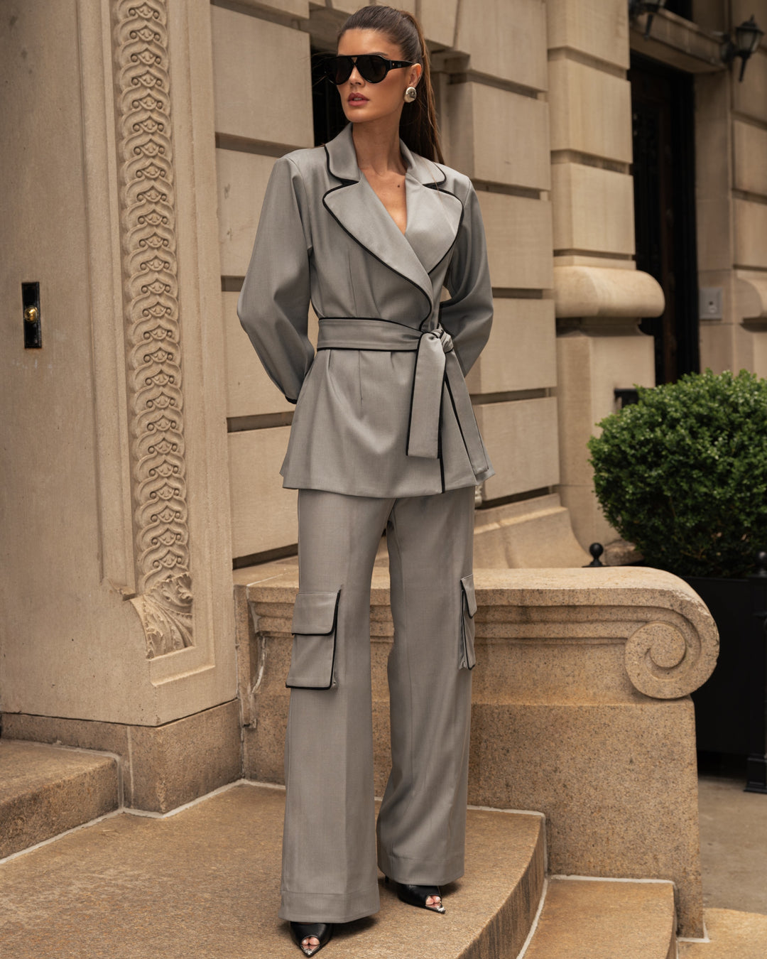 Tie-up Blazer + Cargo Pants Set