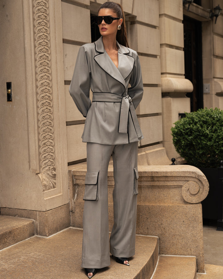 Tie-up Blazer + Cargo Pants Set
