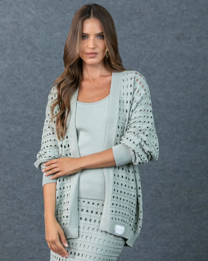 Conjunto Saia Midi+Cardigan+Regata