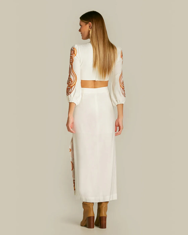 Anne Fernandes Embroidered Cutout Midi Dress