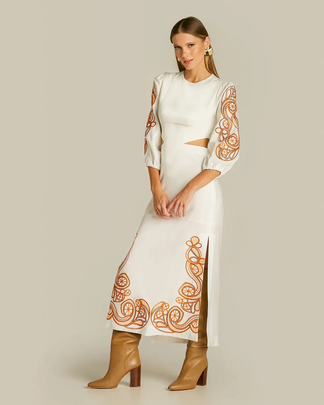 Anne Fernandes Embroidered Cutout Midi Dress