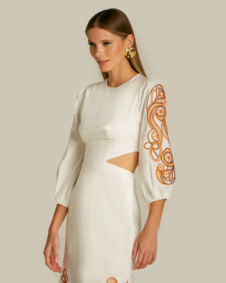 Anne Fernandes Embroidered Cutout Midi Dress