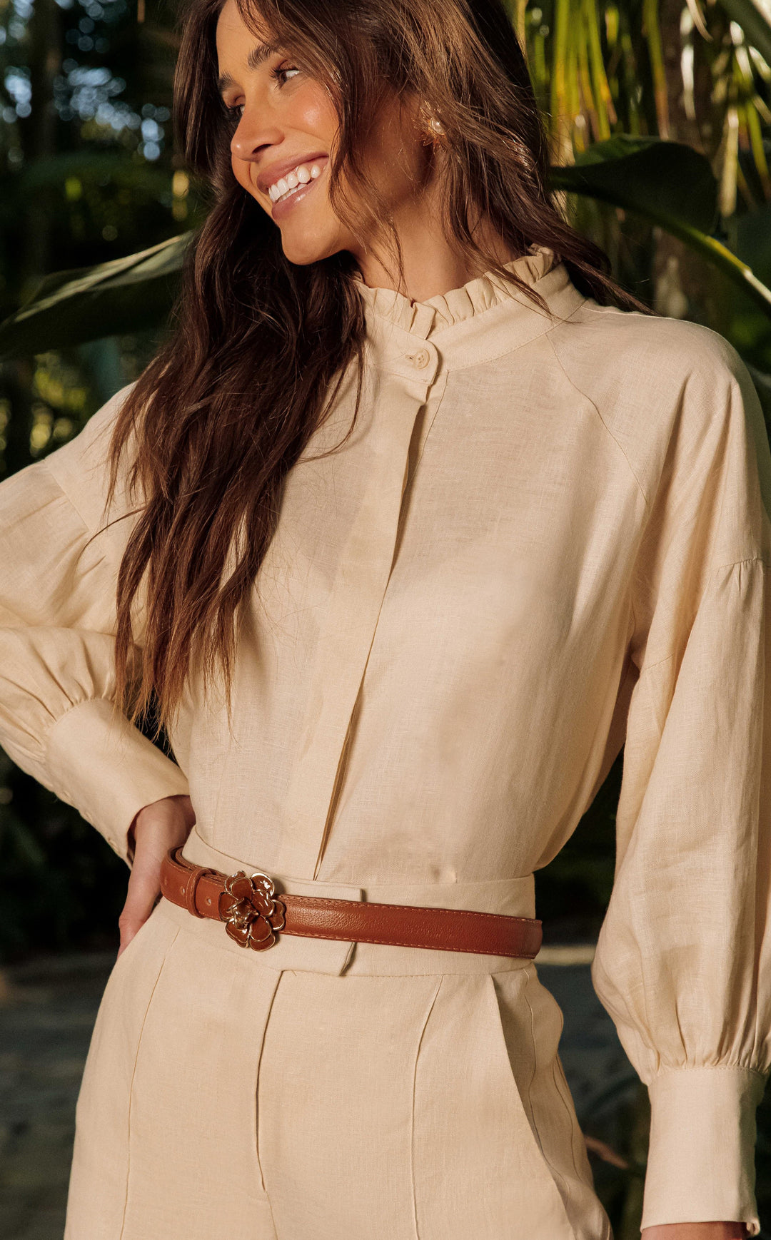 Anne Fernandes Ruffle Collar Shirt+Pants Set