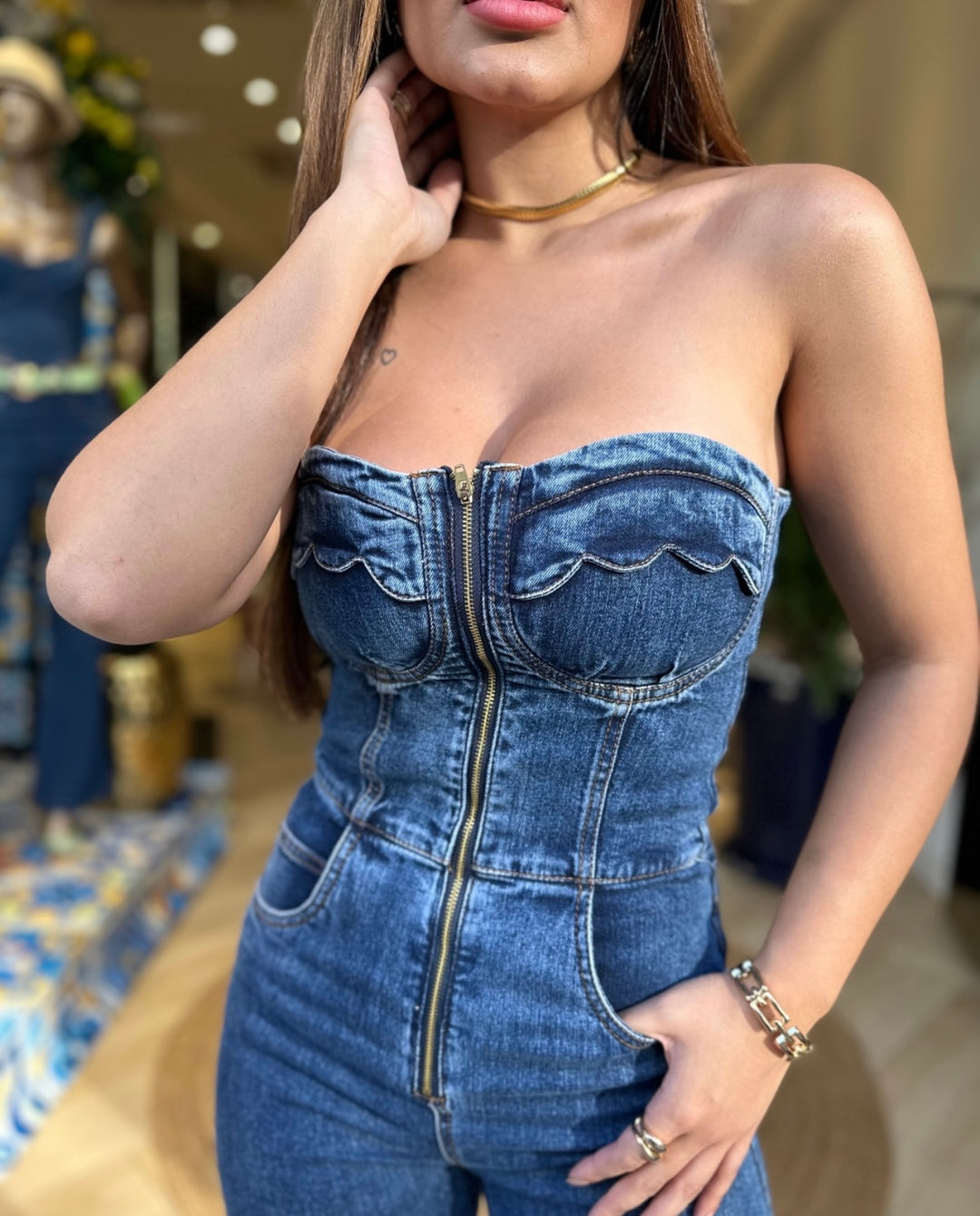 Strapless Denim Jumpsuit