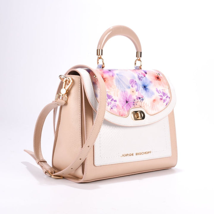 Bolsa Satchel Couro Floral Jorge Bischoff