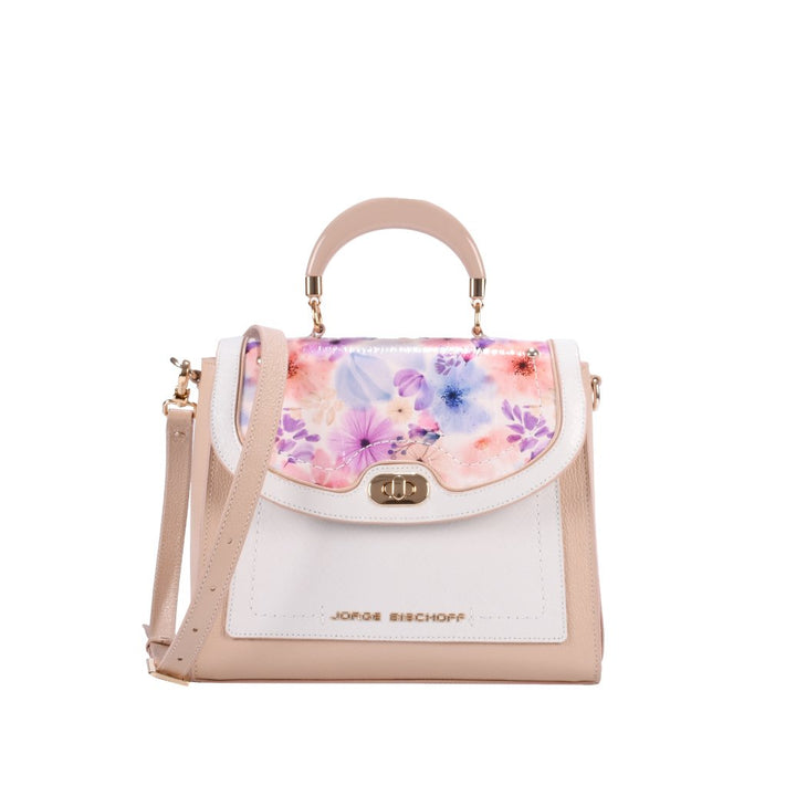 Bolsa Satchel Couro Floral Jorge Bischoff