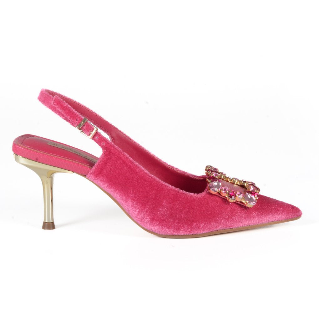 Slingback Magenta Pedrarias Veludo Jorge Bischoff