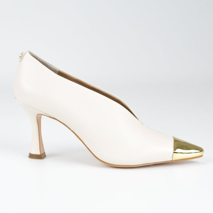 Scarpin Bico Fino Dourado Couro Jorge Bischoff