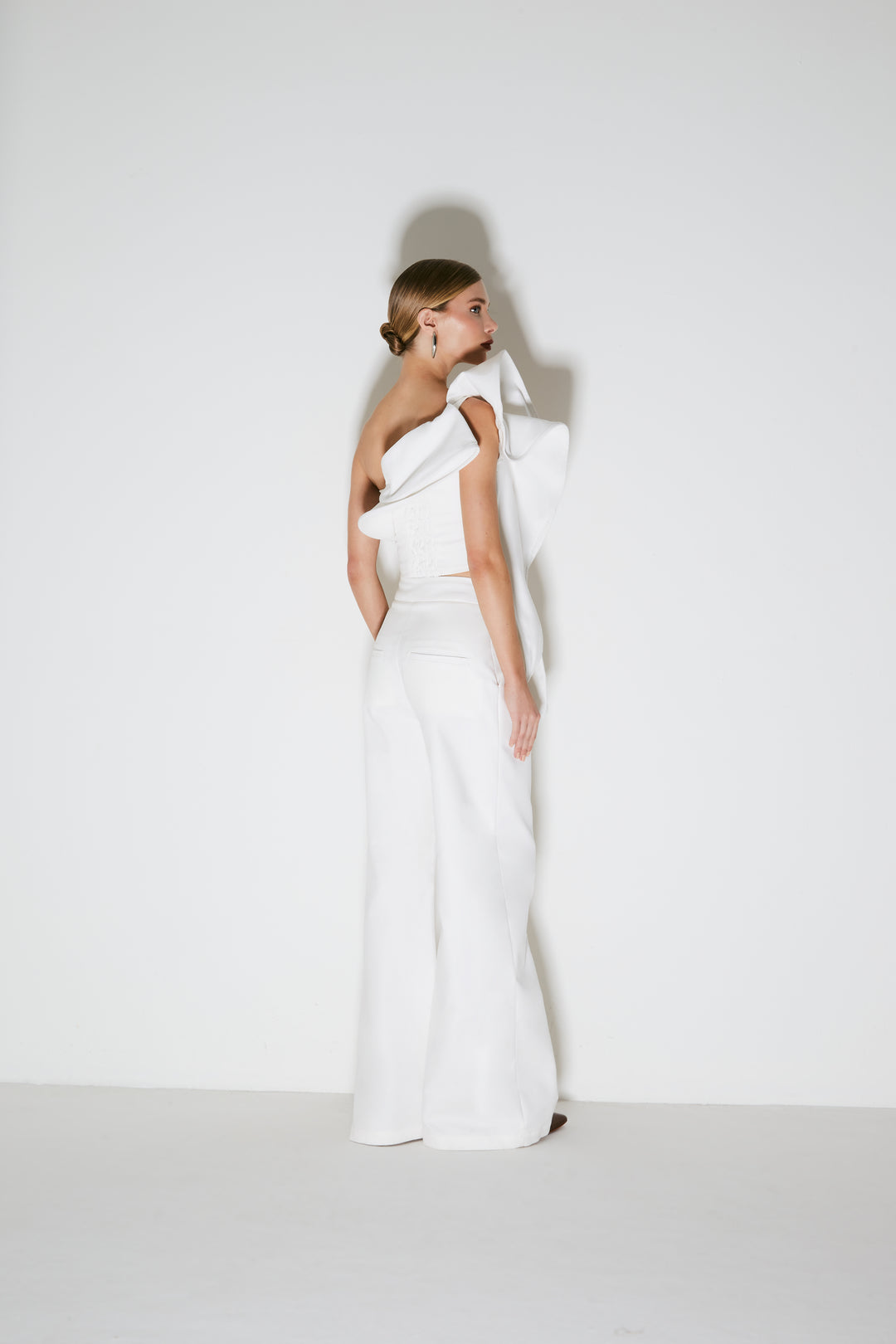 Structured Cascade Ruffle Crop Top