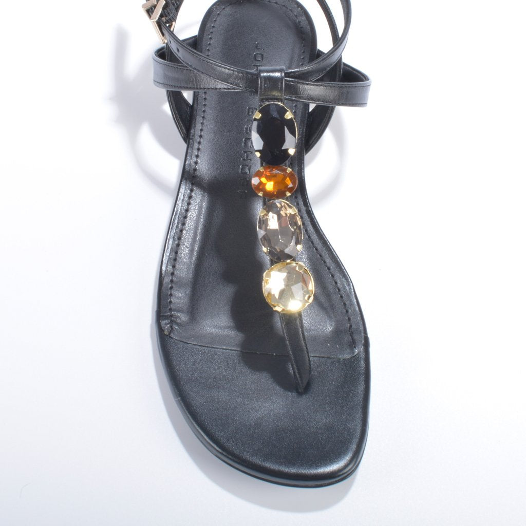 Jorge Bischoff Leather Flat Sandals with Rhinestones